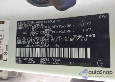 2022 Toyota 4Runner Sr5 Premium from USA, damaged, VIN JTENU5JR5N5985583